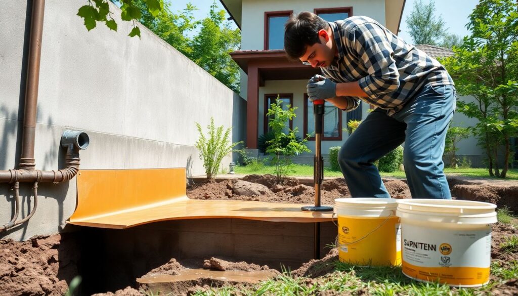 An expert applying Foundation Waterproofing chemical Services in Pakistan